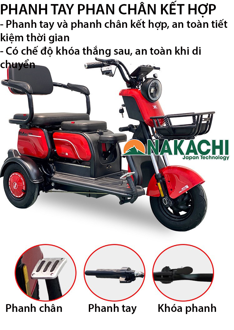 thắng tay chân an toàn xe điện 3 bánh